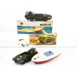 Marx Toys Plastic Battery Operated Amphibious Military Vehicle, Sutcliffe tinplate Merlin Electric