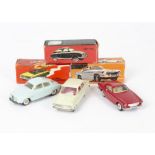Tekno Boxed Cars, No.724 Opel Kadett, cream body, red interior, No.827 Saab 96, pale grey body,