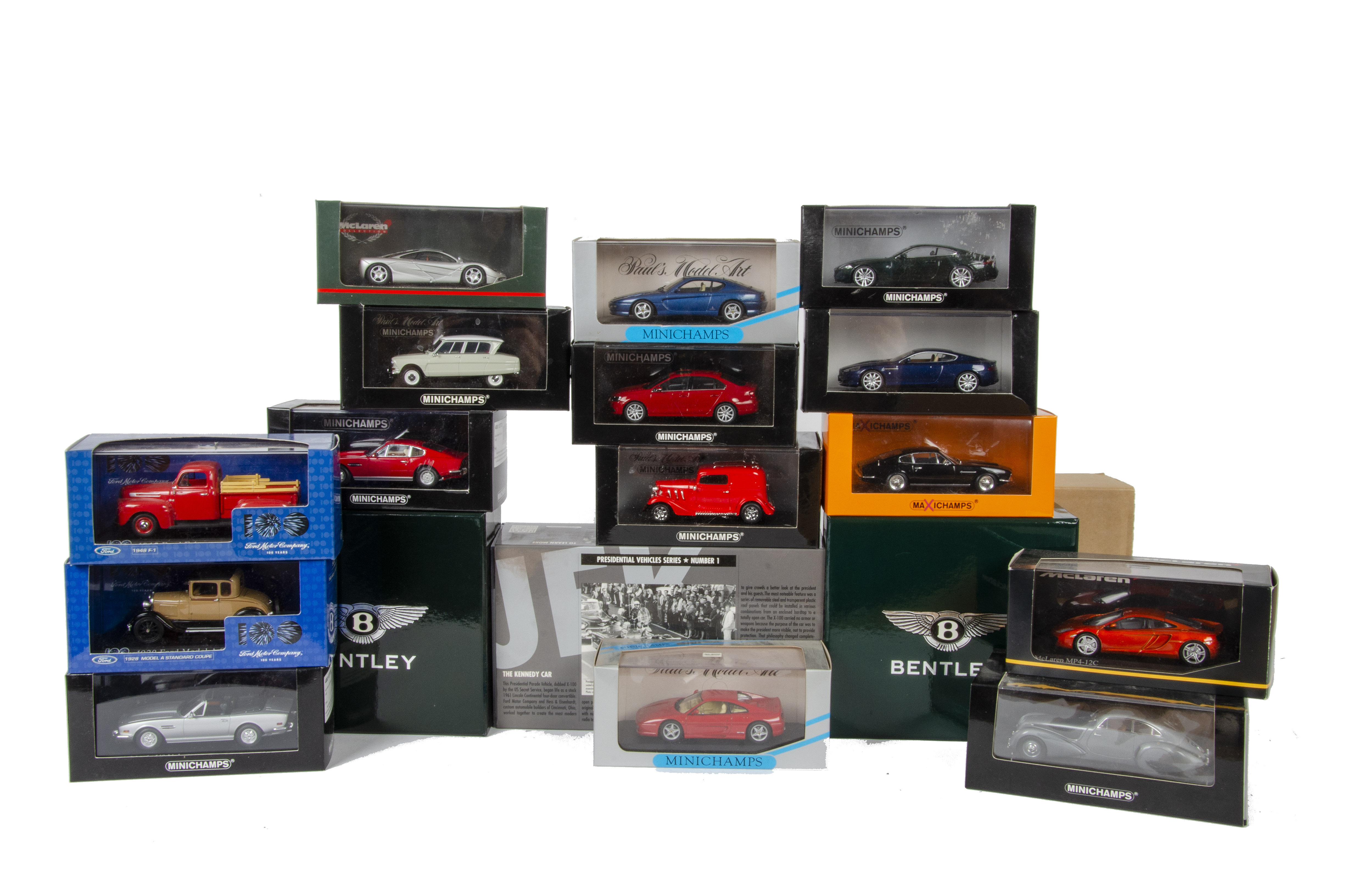 Minichamps 1:43 Scale Models, including Bentley Arnage, Bentley Continental GTC, The Kennedy Car and