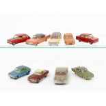 French Dinky Toy Cars, including 1402 Ford Galaxie Sedan, pale metallic gold, 545 De Soto 59