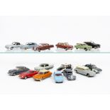 Restored/Repainted French Dinky Cars, including 530 Citroen DS19, 557 Citroen 3CV, Peugeot 203,