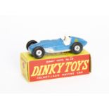 A Dinky Toys 230 Talbot-Lago Racing Car, blue body, white driver, black gloss base, RN4, spun
