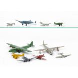 Dinky Toy Aircraft, including 60k Light Tourer (2), one green body, one red body, 60g Light Racer,