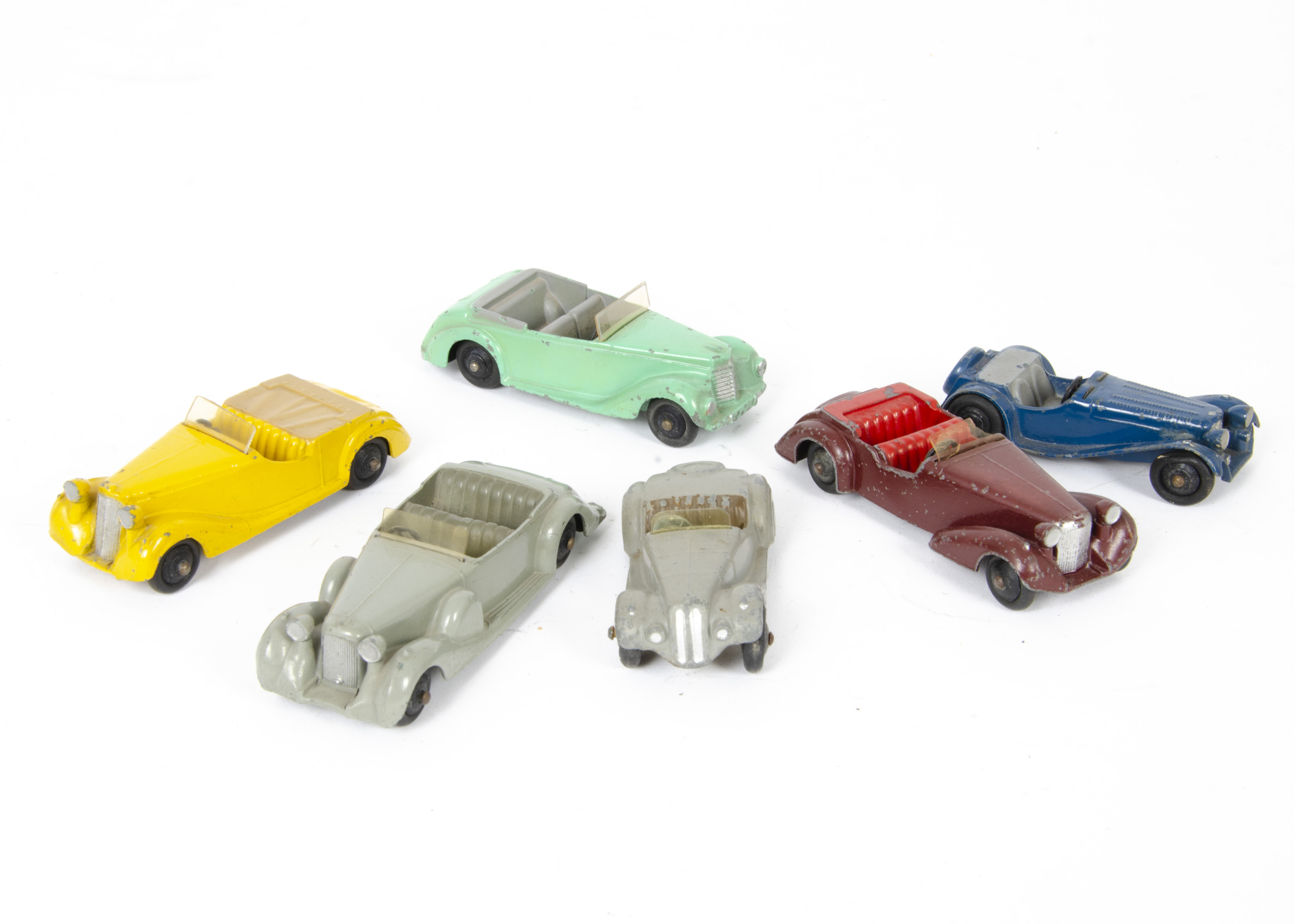 Dinky Toy 38 Series Cars, 38a Frazer Nash, grey body, solid steering wheel smooth hubs, 38b