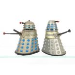 Marx Toys Plastic Friction Drive Dr Who Dalek, silver body, gold bands, blue glass, plunger, gun and