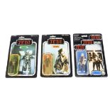 Vintage Star Wars ROTJ Bounty Hunter Action Figures, Kenner 4-Lom on punched 77 back card, Zuckuss