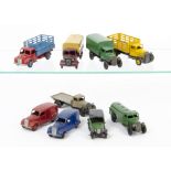 Dinky Toy Small Commercials, including 25d Petrol Tank Wagon, green body, type 3 black chassis,