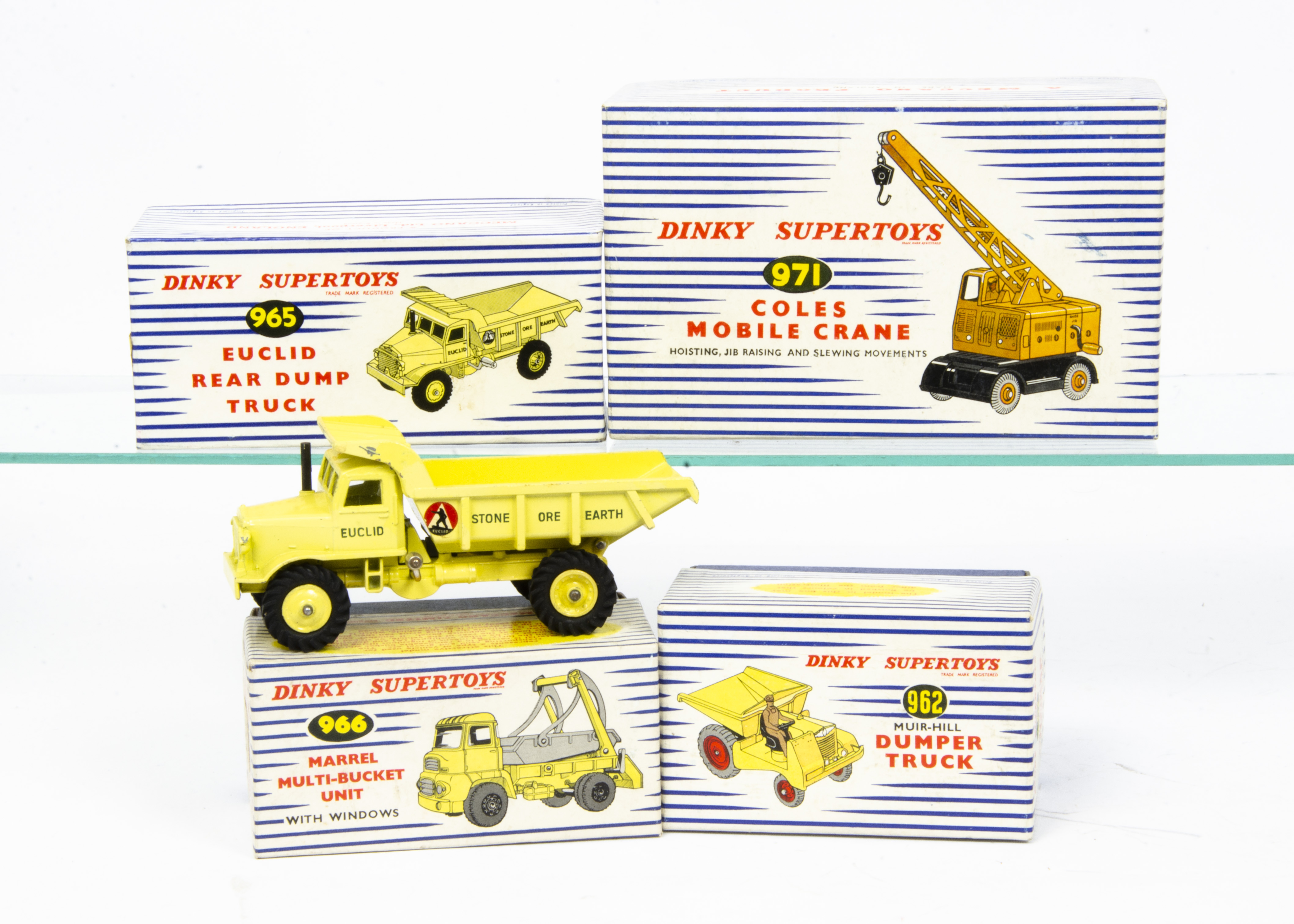 Dinky Supertoys Construction Vehicles, 971 Coles Mobile Crane, 962 Muir-Hill Dumper Truck, 965
