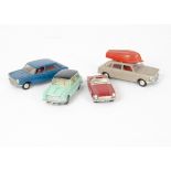 Tri-ang Spot-On Austins, No.219 Austin Healey Sprite, red body, No.154 Austin A40, light turquoise