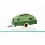 A Pre-War Dinky Toys 30g Caravan, two-tone green body, black smooth hubs, wire drawbar, F, drawbar