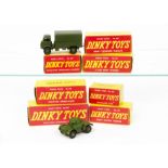 Late Issue Dinky Toy Military Vehicles, 621 3-Ton Army Wagon, with glazing, 670 Armoured Car, 626