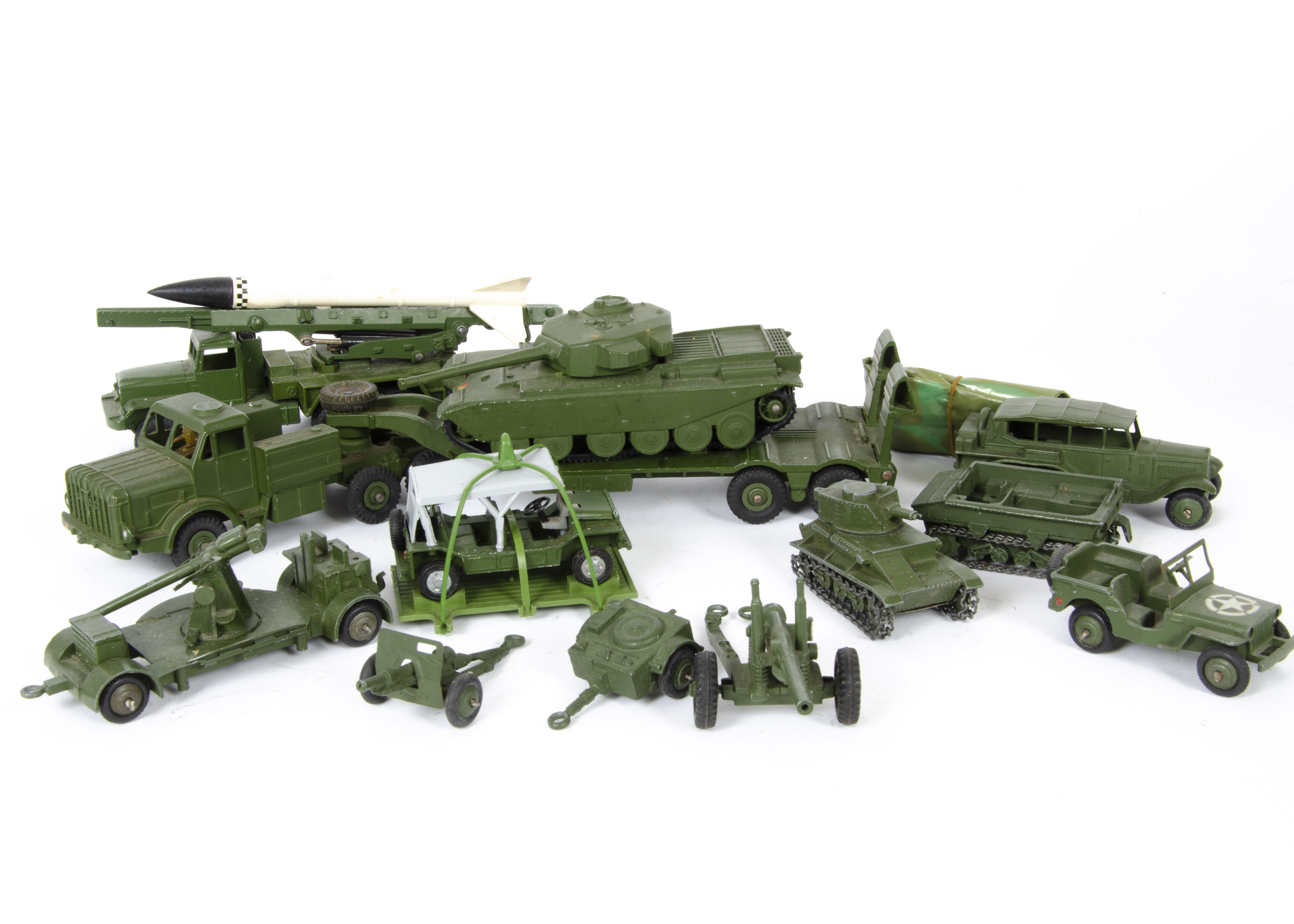 Military Dinky Toys, 660 Tank Transporter, 651 Centurion Tank, 162 18-Pounder Field Gun Set, 601