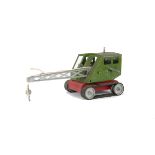 A Teeny Toy (Cleveland Toy Manufacturing) Mobile Crane, dark green cab, red base, bare metal jib,