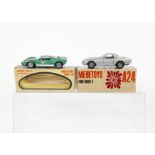 Mebetoys A22 Chevrolet Corvette Coupe Rondine, silver body, A24 Ford MkIII, metallic green body,