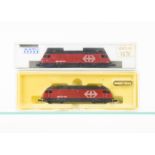 Kato and Minitrix Swiss N Gauge Electric Locomotives, two cased examples both of the SBB in red