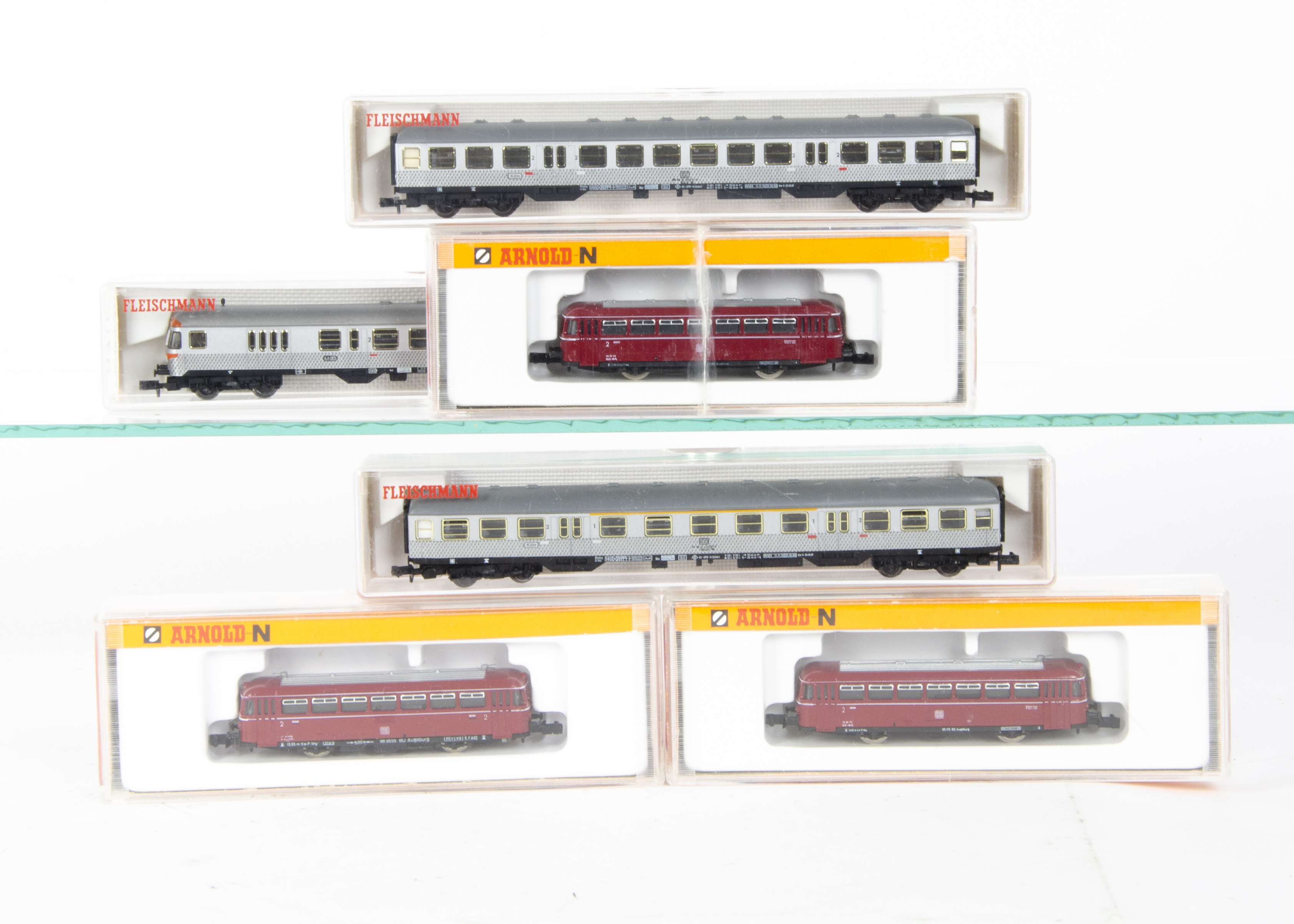 Fleischmann and Arnold N gauge Rail bus and Coach Set, a cased group including Fleischmann three-car