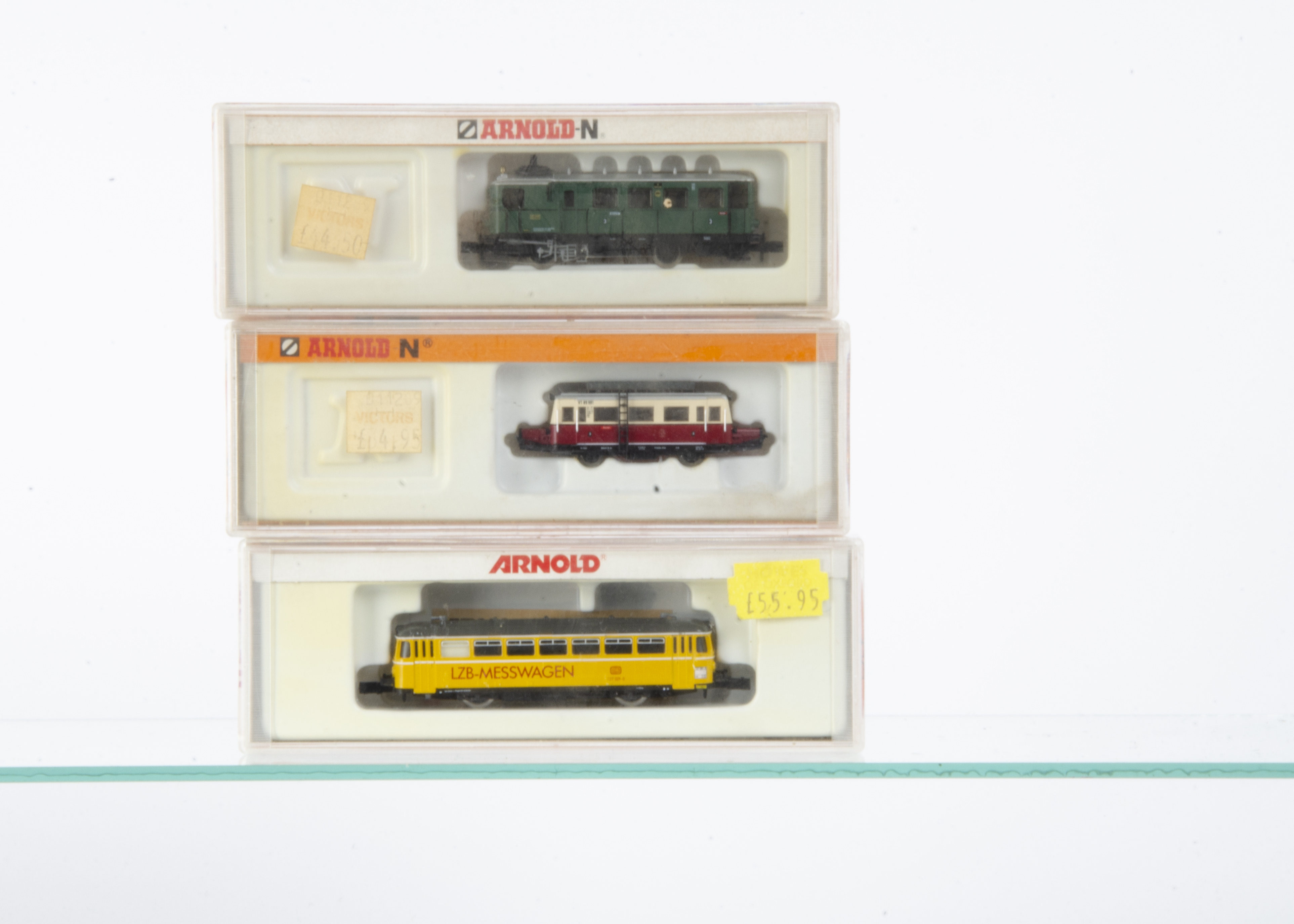 Arnold N Gauge Steam and Diesel Rail Cars, three cased examples 2923 steam Kittel rail car of the