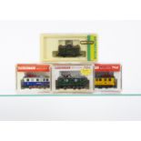 Minitrix and Fleischmann Electric N Gauge Locomotives and Track Cleaner, four cased examples