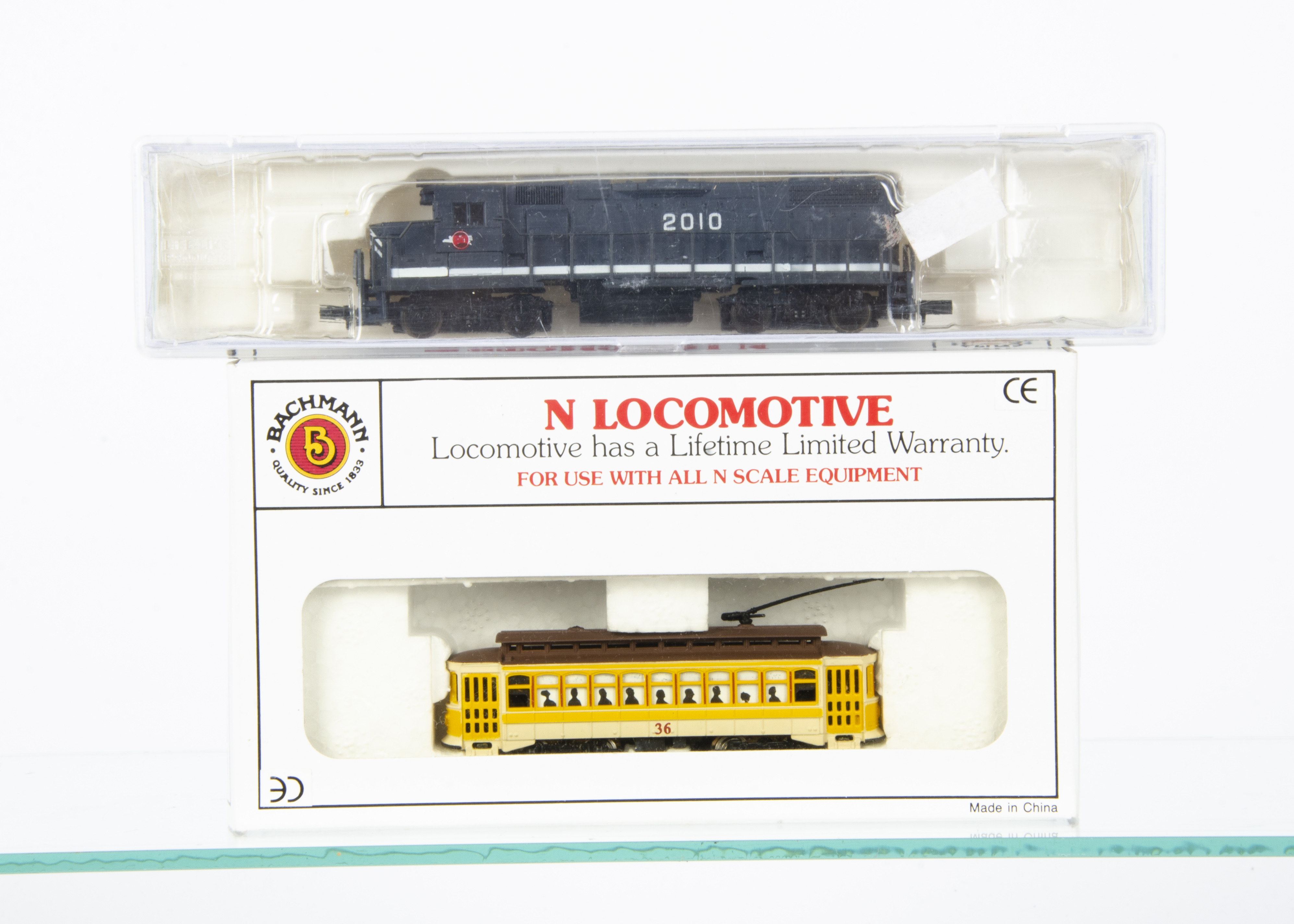 American N Gauge Locomotive and Trolley Car, cased Life Like Trains 17002 GP-38 locomotive 2010