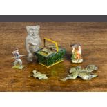 Small tinplate novelties, a Penny Toy hamper with duck and chicken on hinged lids —2¾in. (7cm.)