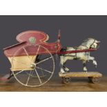 A G & J Lines horse-drawn milk float, with carved and painted grey horse, red painted cart with