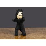 A small English black mohair Felix the Cat, with inset felt muzzle, black stitched mouth and nose,