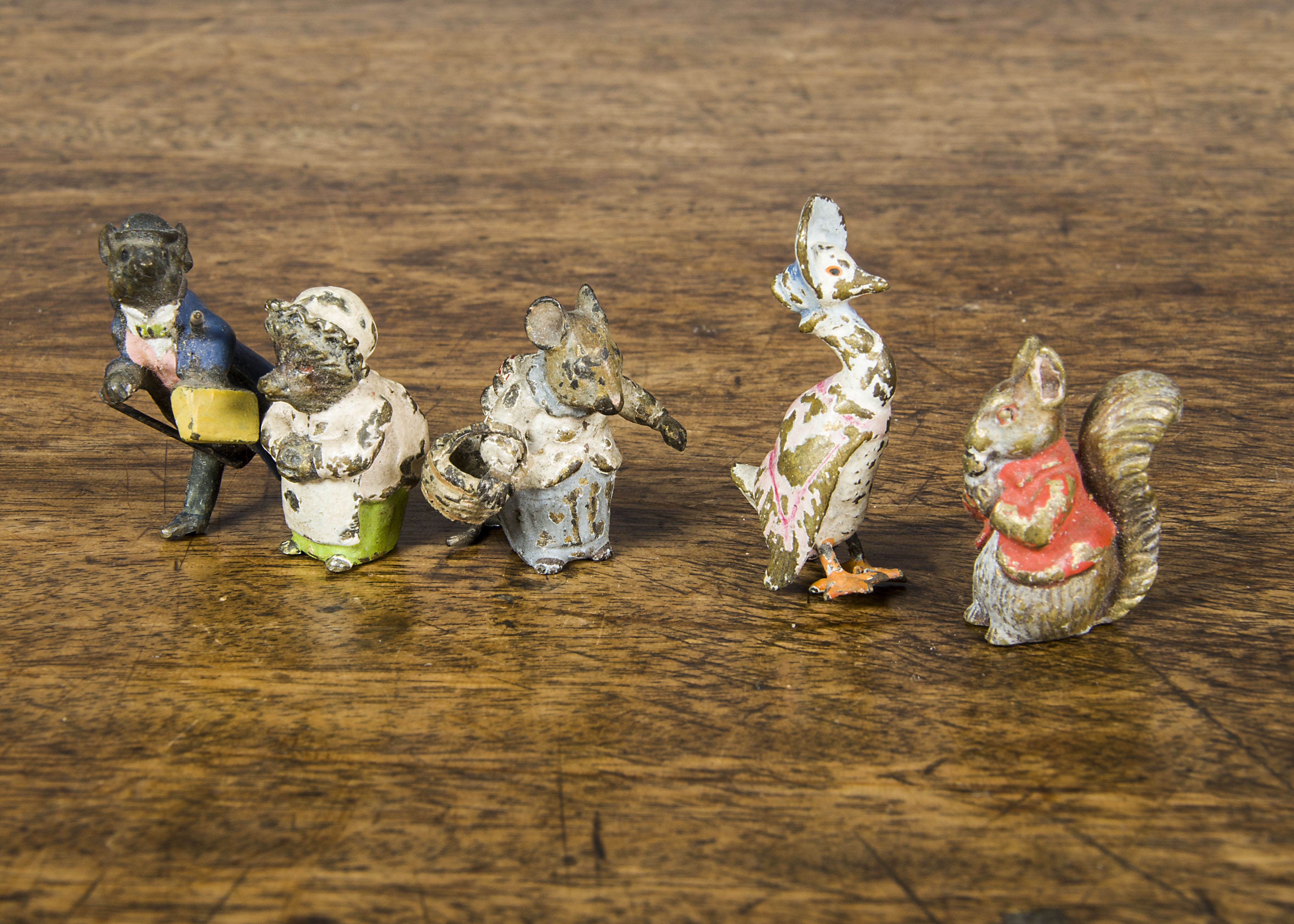 Five cold-painted bronze Beatrix Potter characters, comprising Johnny Town Mouse —1½in. (4cm.) high;