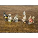 Five cold-painted bronze Beatrix Potter characters, comprising Johnny Town Mouse —1½in. (4cm.) high;