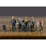 Pixyland Kew pre-WW2 lead railway figures, thirteen gauge 1 including butcher, fireman and four