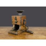 An A Lyon Sausage Meat Cutter machine, with wooden body, crank handle and brass plaque ‘By Royal