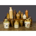 Stoneware vessels, bottles, flagons and jars - two bottles with handles stamped J.C.Hawley