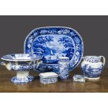 English blue and white transfer printed pottery, an Adams ‘Windsor Castle Berkshire’ meat platter —