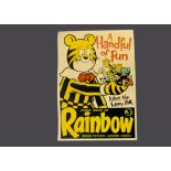 A Rainbow comic aluminium advertising sign, featuring Tiger Tim and friends, ‘A Handful of Fun’