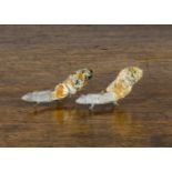 A rare pair Erzgebirge Noah’s Ark moth, carved wooden bodies painted grey with mottled paper