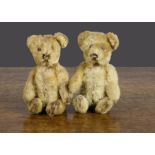 Two small Schuco teddy bears scent bottles, both metal framed jointed bodies, golden mohair, black