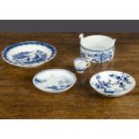 English blue and white pottery, a Bow Chinoiserie pattern saucer with blue pattern 51 mark, circa