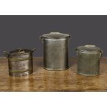 Three 19th Century dairy cans, the largest stamped ‘Dairy Supply Co Ltd Museum Street London’, the