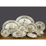 A Staffordshire Keeling & Co Fables pattern part-dinner service, transfer-printed with scenes from