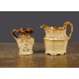 Two English salt-glazed stoneware jugs, one moulded with Bacchanalian scenes —3¼in. (8cm.) high; and