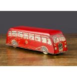 A Chad Valley Midlands Red Motor Services single deck bus, clockwork, red lithographed tinplate with