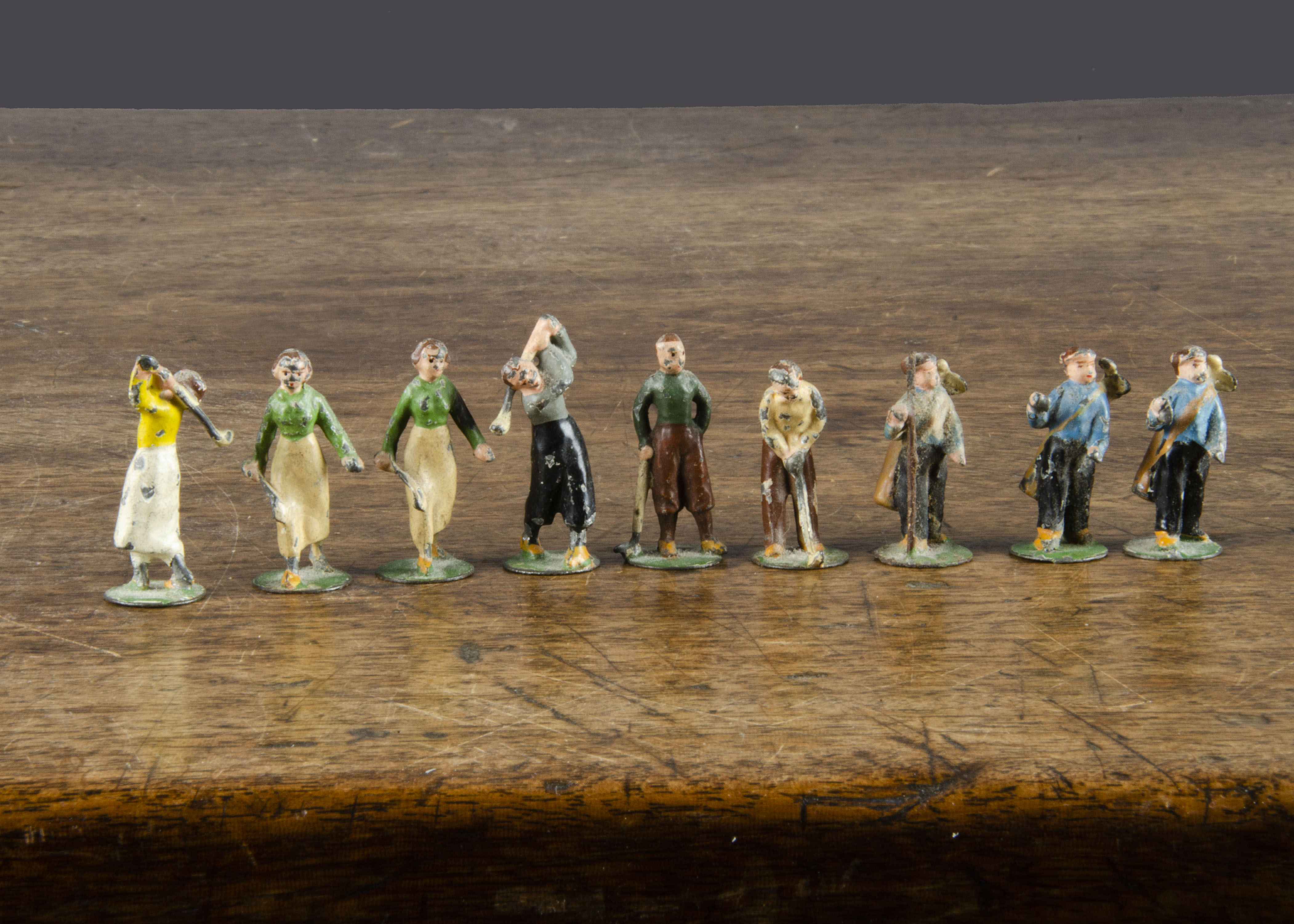 Heyde Germany 35mm Golf players, including females (3) and caddies (3), Including three female and
