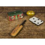 Miniature novelty sample tins, lithographed tinplate - a Sharp’s Toffee green and red house —2½