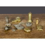 Various metalware, a notebook holder and pencil with owl motif —3in. (7.5cm.) high; a brass owl in