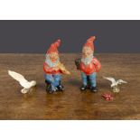 Britains Novelties, two large Garden Gnomes, 12H Seagull with wings outstretched with two others