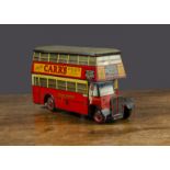 A Chad Valley for Carr’s London Transport double deck bus biscuit tin, push-a-long, lithographed red