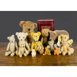 Collector’s teddy bears, four small old style jointed teddy bears; a Steiff limited edition bear