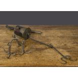 A 19th Century John Linwood clockwork roasting jack, tôleware with brass hanging loop, key hole