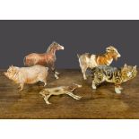 Five Raphael Tuck chromolithographic two-dimensional jointed animals, comprising a goat —10in. (25.