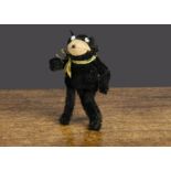 A small English black mohair Felix the Cat, with felt muzzle, white and black glass googly eyes,