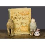 The Brownies Their Book by Palmer Cox, two printed cloth dolls (one very discoloured) and a